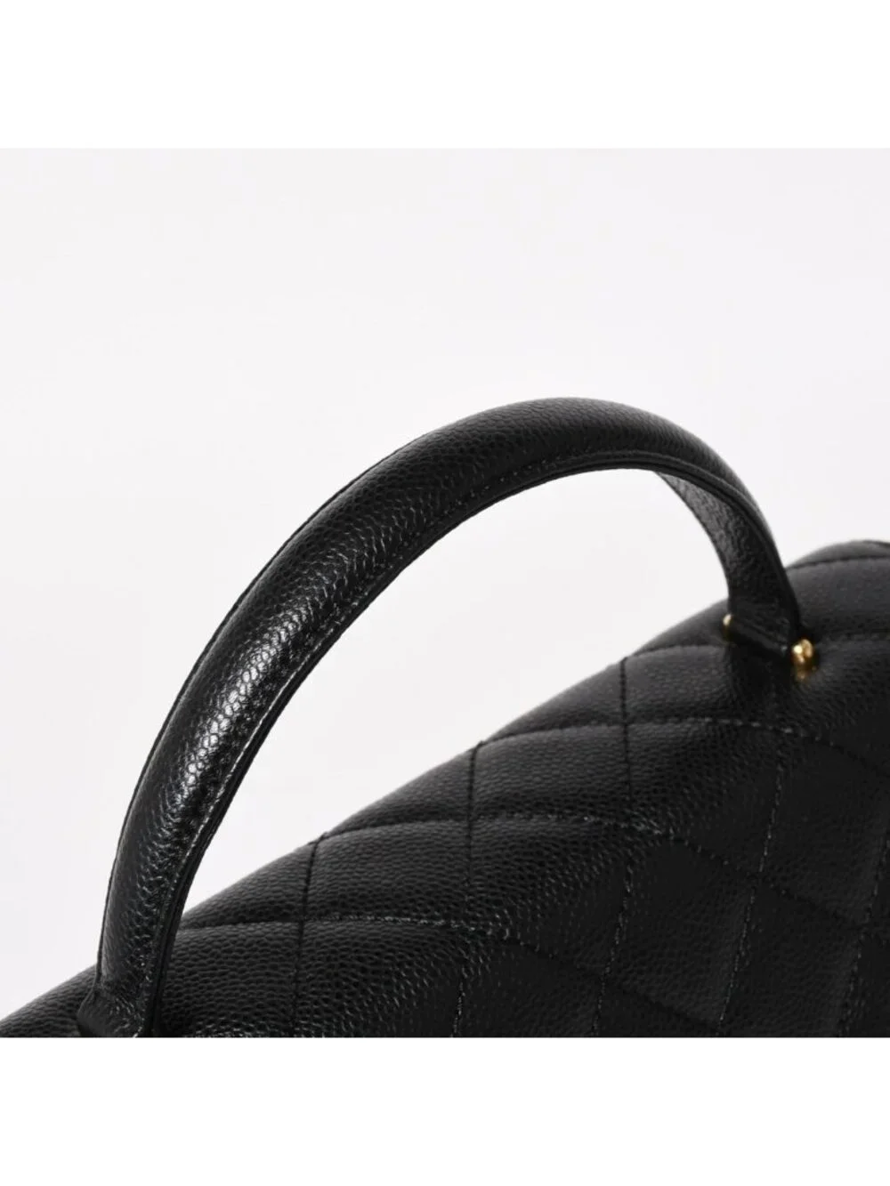 Chanel Quilted CC Logo CC Handbag Top Handle Turnlock Caviar Leather Black Gold